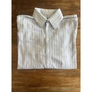 Perry Ellis Men's Button Up Dress Shirt Blue and White Stripes Size 16.5 32/33